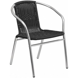 image:imageFlash Furniture Lila 4 Pack Commercial Aluminum and Beige Rattan IndoorOutdoor Restaurant Stack ChairAluminum and Black