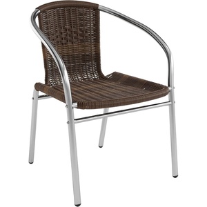 image:imageFlash Furniture Lila 4 Pack Commercial Aluminum and Beige Rattan IndoorOutdoor Restaurant Stack ChairAluminum and Dark Brown