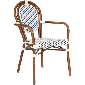 image:imageFlash Furniture Lourdes IndoorOutdoor Commercial Thonet Bistro Stack Chair  Arms  WhiteGray PE Rattan Back and Seat  NAT Bamboo Print Metal Frame  2 PKWhite  NavyNatural Frame