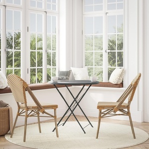 image:imageFlash Furniture Lourdes Set of 2 IndoorOutdoor Commercial Bistro Stack Chairs  WhiteGray PE Rattan Back and Seat  Natural Bamboo Print Aluminum FrameNatural  WhiteLight Natural Frame