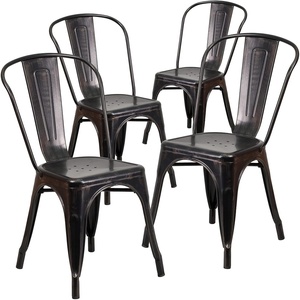 image:imageFlash Furniture Luke Commercial Grade 4 Pack BlackAntique Gold Metal IndoorOutdoor Stackable Chair