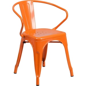 image:imageFlash Furniture Luna Commercial Grade Red Metal IndoorOutdoor Chair with ArmsOrange
