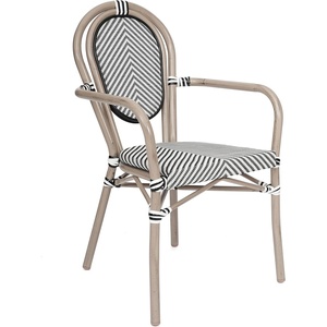 image:imageFlash Furniture Marseille IndoorOutdoor Commercial Bistro Stack Chair  Curved Arms  Black Textilene Back and Seat  Natural Bamboo Print Metal FrameBlack  WhiteLight Natural Frame