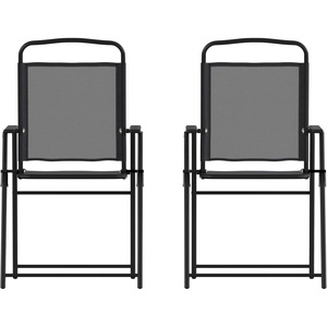 image:imageFlash Furniture Mystic Folding Patio Sling Chairs Outdoor Textilene Lawn Chairs with Armrests Set of 2 GrayBlack