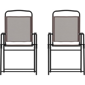image:imageFlash Furniture Mystic Folding Patio Sling Chairs Outdoor Textilene Lawn Chairs with Armrests Set of 2 GrayBrown