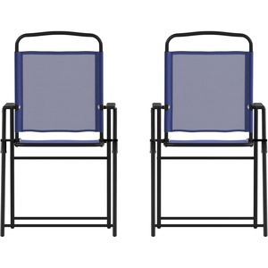 image:imageFlash Furniture Mystic Folding Patio Sling Chairs Outdoor Textilene Lawn Chairs with Armrests Set of 2 GrayNavy