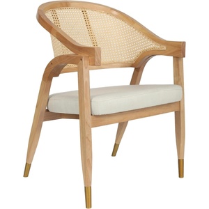 image:imageFlash Furniture Naomi Cane Rattan Dining and Accent Chair Commercial Grade Solid Wood Frame with Gold Accent Legs Beige Upholstered Padded Seat NaturalNatural