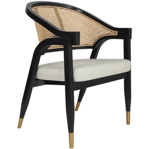 image:imageFlash Furniture Naomi Cane Rattan Dining and Accent Chair Commercial Grade Solid Wood Frame with Gold Accent Legs Beige Upholstered Padded Seat NaturalBlack