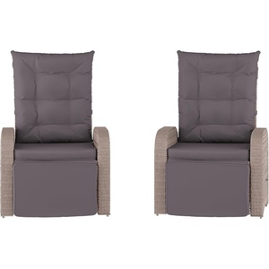 image:imageFlash Furniture Nemo IndoorOutdoor Patio Wicker Rattan Recliner Lounge Chair with FlipUp Side Table Set of 2 BeigeBrownGray CushionsGray Frame