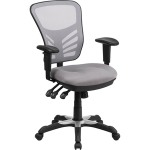 image:imageFlash Furniture Nicholas MidBack Swivel Desk Chair with Wheels Mesh Back Padded Seat and Armrests Adjustable Height Mesh Ergonomic Office Chair BlackGrey