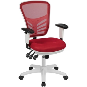 image:imageFlash Furniture Nicholas MidBack Swivel Desk Chair with Wheels Mesh Back Padded Seat and Armrests Adjustable Height Mesh Ergonomic Office Chair BlackRed MeshWhite Frame