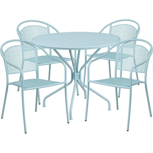 image:imageFlash Furniture Oia Commercial Grade 3525 Round Black IndoorOutdoor Steel Patio Table Set with 4 Round Back ChairsSky Blue