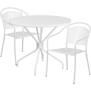 image:imageFlash Furniture Oia Commercial Grade 3525 Round Black IndoorOutdoor Steel Patio Table Set with 4 Round Back ChairsWhite