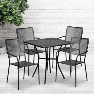 image:imageFlash Furniture Oia Commercial Grade 355 Square Black IndoorOutdoor Steel Patio Table Set with 4 Square Back ChairsBlack