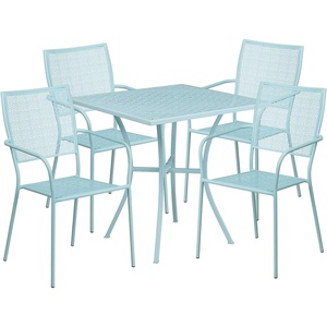 image:imageFlash Furniture Oia Commercial Grade 355 Square Black IndoorOutdoor Steel Patio Table Set with 4 Square Back ChairsSky Blue