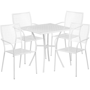image:imageFlash Furniture Oia Commercial Grade 355 Square Black IndoorOutdoor Steel Patio Table Set with 4 Square Back ChairsWhite