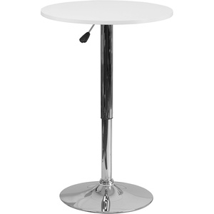 image:imageFlash Furniture Pearl 2375 Round Wood Dining Table with Chrome Base Narrow Round Wood Cocktail Table Adjusts 2625  3575H WhiteSilver