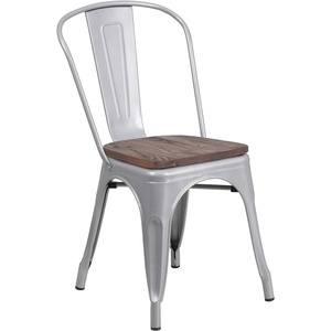 image:imageFlash Furniture Perry Metal Stackable Chair with Wood Seat 1 Pack BlackSilver