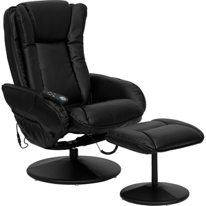 image:imageFlash Furniture Poppy Massaging MultiPosition Plush Recliner with Side Pocket and Ottoman in Black LeatherSoftBlack