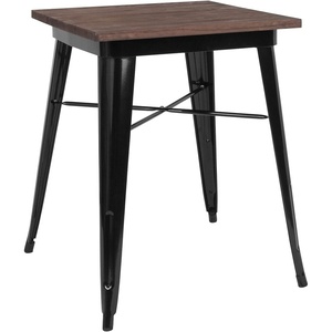 image:imageFlash Furniture Prince 235 Square Black Metal Indoor Table with Walnut Rustic Wood Top