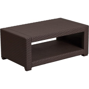image:imageFlash Furniture Seneca IndoorOutdoor Chocolate Brown Faux Rattan Coffee Table with Open StorageChocolate Brown