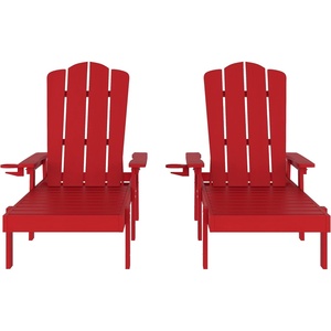 image:imageFlash Furniture Sonora Adjustable Adirondack Lounger with Cup Holder Commercial Grade AllWeatherWeather IndoorOutdoor Recycled HDPE Lounge Chair RedRed