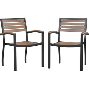 image:imageFlash Furniture Stackable Aluminum Patio Chair  AllWeather Black Framed Side Chair with Faux Teak Slats  Commercial Grade  Set of 2Black