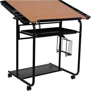 image:imageFlash Furniture Swanson Adjustable Drawing and Drafting Table with Black Frame and Dual Wheel Casters Cherry