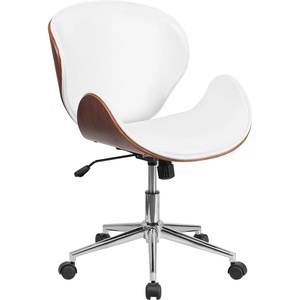 image:imageFlash Furniture Tana MidBack Mahogany Wood Conference Office Chair in White LeatherSoftWhite LeathersoftWalnut Frame