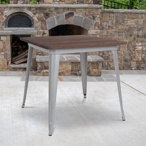 image:imageFlash Furniture Toby 315 Square Black Metal Indoor Table with Walnut Rustic Wood TopSilver