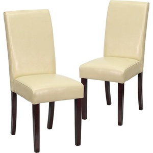 image:imageFlash Furniture Traditional Black LeatherSoft Upholstered Panel Back Parsons Dining ChairIvory