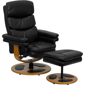 image:imageFlash Furniture Whitney Contemporary MultiPosition Recliner and Ottoman with Wood Base in Black LeatherSoft