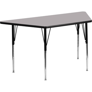 image:imageFlash Furniture Wren 29W x 57L Trapezoid Oak Thermal Laminate Activity Table  Standard Height Adjustable LegsGrey