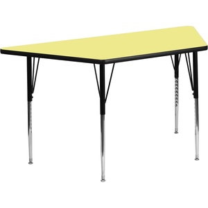 image:imageFlash Furniture Wren 29W x 57L Trapezoid Oak Thermal Laminate Activity Table  Standard Height Adjustable LegsYellow