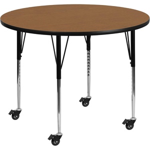 image:imageFlash Furniture Wren Mobile 48 Round Grey Thermal Laminate Activity Table  Standard Height Adjustable LegsOak