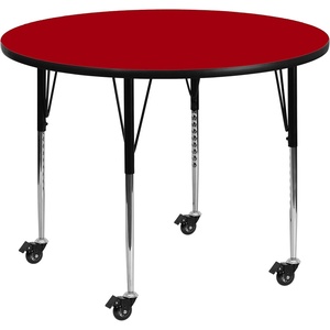 image:imageFlash Furniture Wren Mobile 48 Round Grey Thermal Laminate Activity Table  Standard Height Adjustable LegsRed