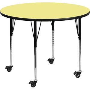 image:imageFlash Furniture Wren Mobile 48 Round Grey Thermal Laminate Activity Table  Standard Height Adjustable LegsYellow