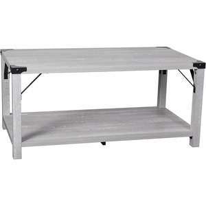 image:imageFlash Furniture Wyatt Modern Farmhouse 2 Tier Coffee Table  Aspen Gray Engineered Wood Frame  Black Metal Crisscross Side Braces and Corner AccentsAspen Gray