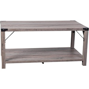 image:imageFlash Furniture Wyatt Modern Farmhouse 2 Tier Coffee Table  Aspen Gray Engineered Wood Frame  Black Metal Crisscross Side Braces and Corner AccentsGray Wash