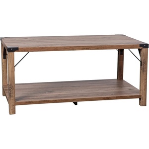 image:imageFlash Furniture Wyatt Modern Farmhouse 2 Tier Coffee Table  Aspen Gray Engineered Wood Frame  Black Metal Crisscross Side Braces and Corner AccentsRustic Oak