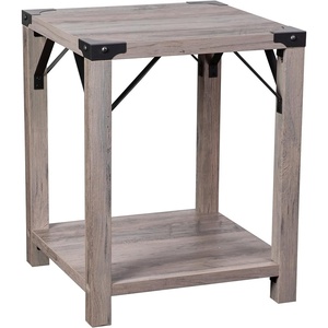 image:imageFlash Furniture Wyatt Modern Farmhouse 2 Tier Side Table  Gray Wash Engineered Wood Frame  Black Metal Crisscross Side Braces and Corner AccentsGray Wash