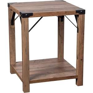 image:imageFlash Furniture Wyatt Modern Farmhouse 2 Tier Side Table  Gray Wash Engineered Wood Frame  Black Metal Crisscross Side Braces and Corner AccentsRustic Oak