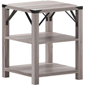 image:imageFlash Furniture Wyatt Modern Farmhouse 3 Tier Side Table  Rustic Oak Engineered Wood Frame  Black Metal Crisscross Side Braces and Corner AccentsGray Wash