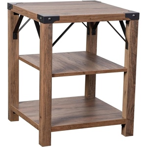 image:imageFlash Furniture Wyatt Modern Farmhouse 3 Tier Side Table  Rustic Oak Engineered Wood Frame  Black Metal Crisscross Side Braces and Corner AccentsRustic Oak