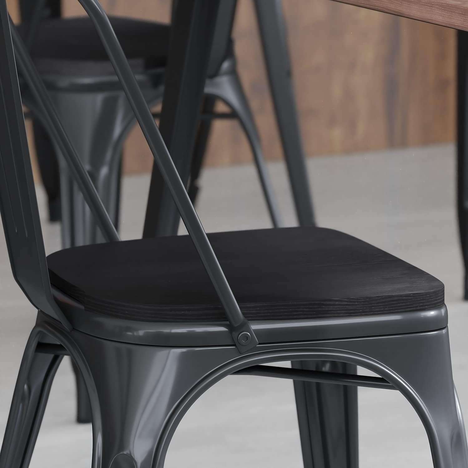 image:imageFlash Furniture Perry Set of 4 Poly Resin Wood Seat  Mint Polystyrene  Rounded Edges for Comfort  For Colorful Metal Chairs and Stools  IndoorOutdoorBlack