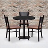 image:imageFlash Furniture 30 Round Black Laminate Table Set with 3 Grid Back Metal Chairs  Cherry Wood Seat