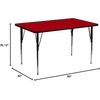 image:imageFlash Furniture 30W x 60L Rectangular Red Thermal Laminate Activity Table  Standard Height Adjustable LegsRed