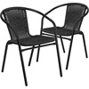 image:imageFlash Furniture 315 Glass Metal Table and 2 Black Rattan Bistro Chairs PatioRestaurant Stackable Dining Set