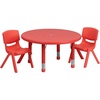 image:imageFlash Furniture 33 Round Natural Plastic Height Adjustable Activity Table Set with 2 ChairsRed