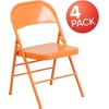 image:imageFlash Furniture 4 Pack HERCULES COLORBURST Series Orange Marmalade Triple Braced amp Double Hinged Metal Folding Chair4